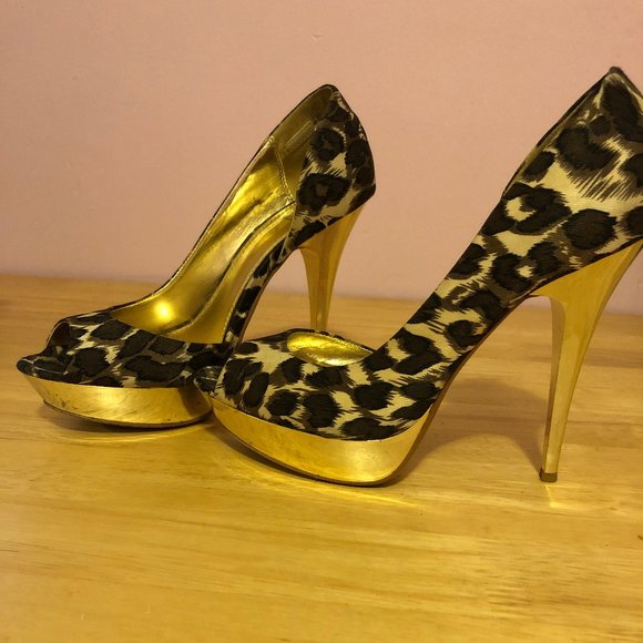 unique vintage style Leopard print gold platform - Picture 4 of 13
